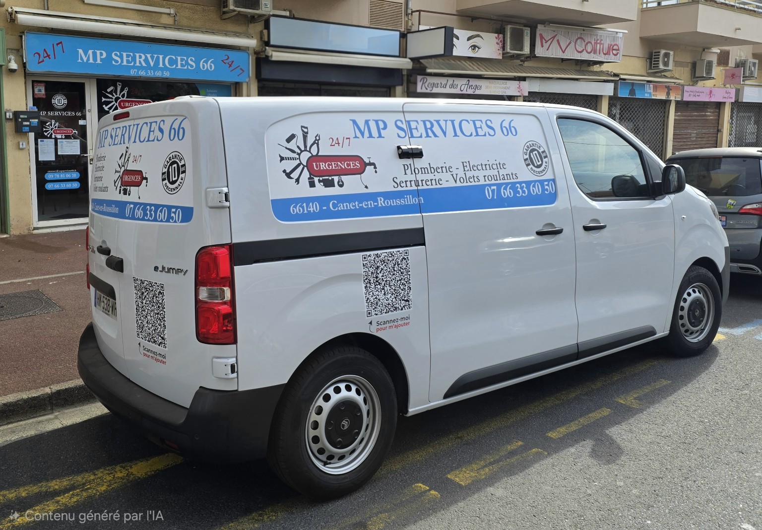 Véhicule MP Services 66 devant les locaux à Canet-en-Roussillon
